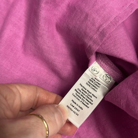 Talbots Embroidered Linen Blend Balloon Sleeve Tunic Size Large Boho Pink Resort - Picture 8 of 8